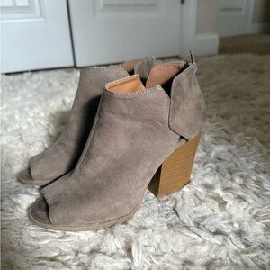 Suede Peep-Toe Ankle Boots